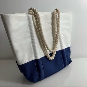Neiman Marcus Large Canvas Tote Bag Navy & White